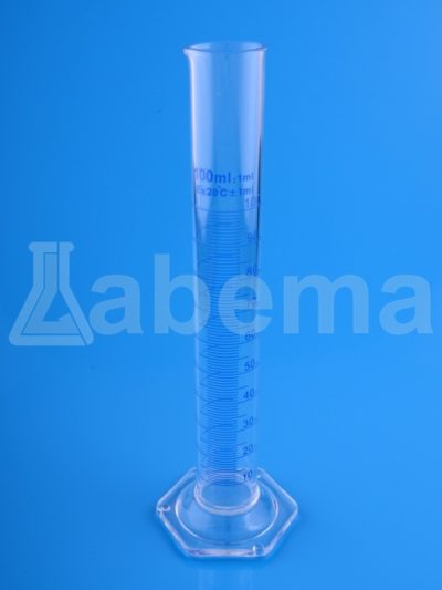 Cylinder miarowy z podstawą szklaną, wysoki, podziałka niebieska