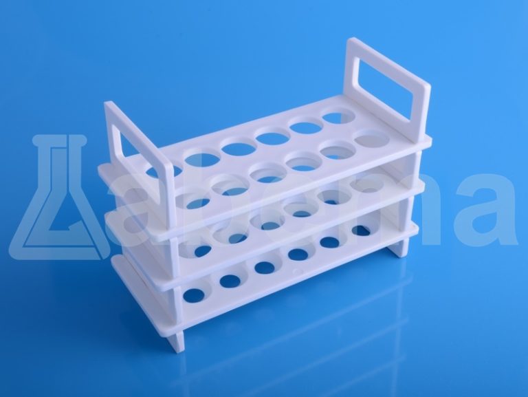 Do Dwóch Probówek Z Wodą Bromową Dodano Statyw Top-Rack 80-miejscowy na probówki typu Eppendorf 1,5/2 ml oraz 0